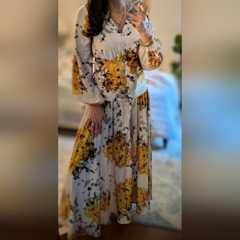 BEULAH Floral Long Sleeve Maxi Dress